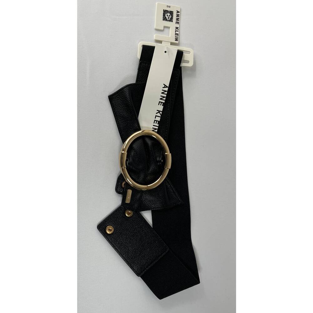 Anne Klein Womens Elastic Black Gold Buckle Belt Small/ Medium Bow NEW